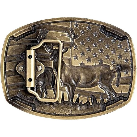Men's Gold Alloy Deer Cowboy Imported American Patriotic Belt Buckles - Picture 8 of 8